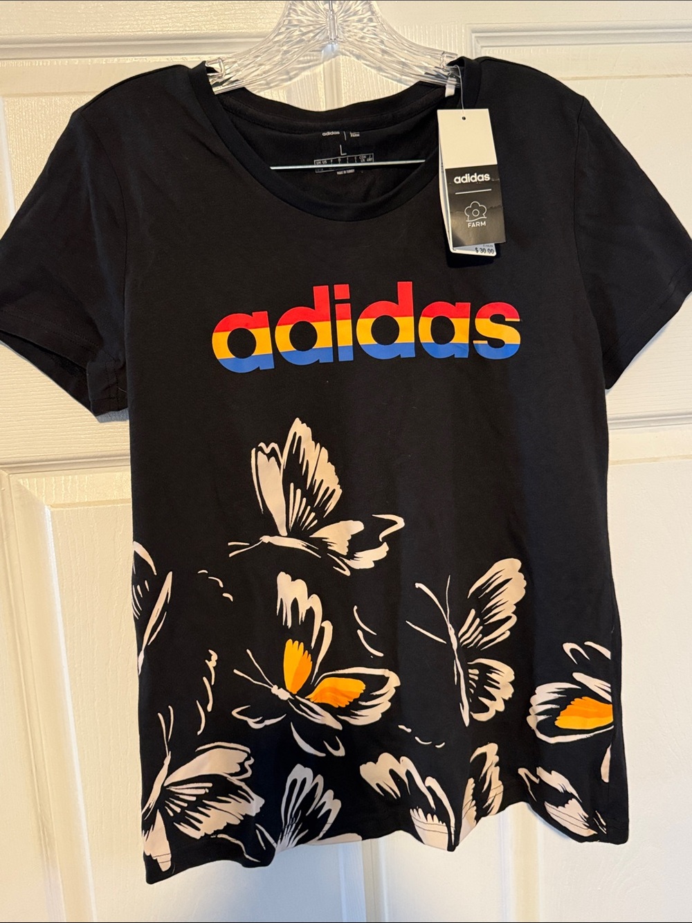 adidas Black Tee Rare Farm Rio Collection size L NWT